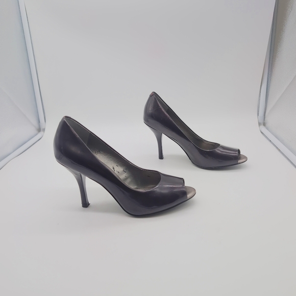 Banana Republic sz 6.5 Maroon Leather Open Toe Pumps Heels - Picture 8 of 11